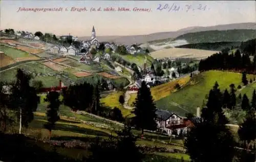 Ak Johanngeorgenstadt im Erzgebirge Sachsen, Blick auf den Ort, Felder