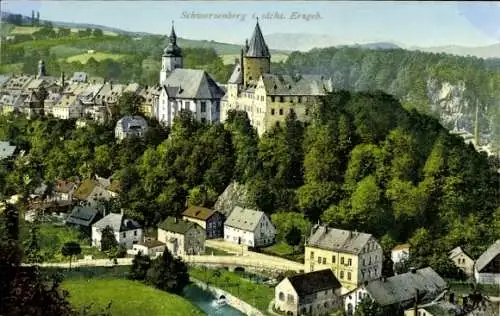 Ak Schwarzenberg im Erzgebirge Sachsen, Schloss und Kirche