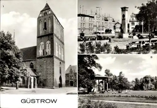 Ak Güstrow im Kreis Rostock, Dom, John Brinckman Denkmal, Rosengarten