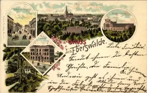 Litho Eberswalde in der Mark, Breite Straße, Kloster Chorin, Forstakademie