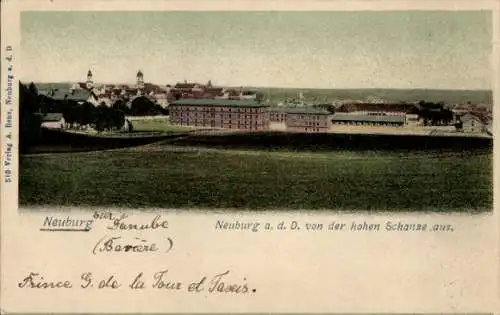 Ak Neuburg an der Donau Oberbayern, Panorama von der hohen Schanze aus