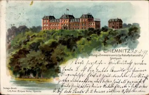 Litho Chemnitz in Sachsen, Stiftung v. Zimmermannsche Naturheilanstalt u. Stadtpark