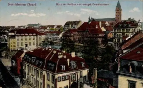 Ak Neunkirchen im Saarland, Blick auf Saalbau und evangel. Gemeindehaus