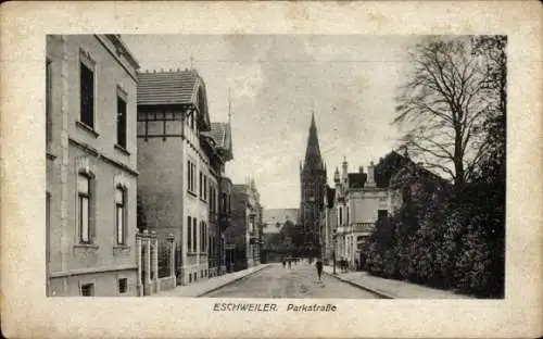 Ak Eschweiler Nordrhein Westfalen, Blick zur Kirche über die Parkstraße