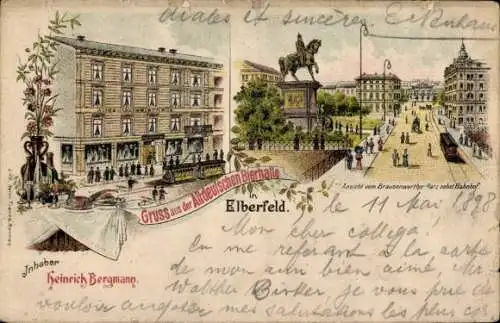 Ak Elberfeld Wuppertal, Altdeutsche Bierhalle, Ansicht v. Brausenwerther Platz nebst Bahnhof, Tram