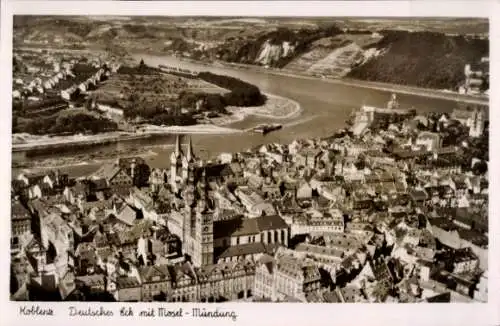 Ak Koblenz am Rhein, Teilansicht, Deutsches Eck, Moselmündung, Fliegeraufnahme