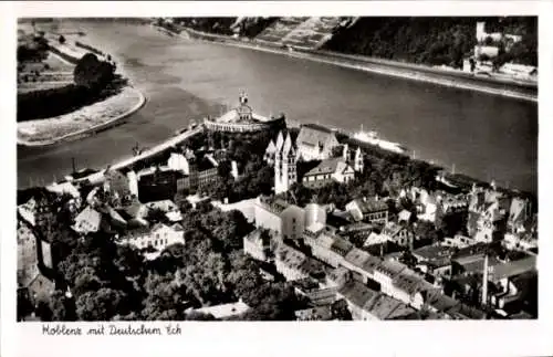 Ak Koblenz am Rhein, Deutsches Eck, Fliegeraufnahme