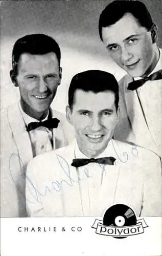 Ak Musiker Trio Charlie & Co., Polydor Schallplatten, Portrait, Autogramm