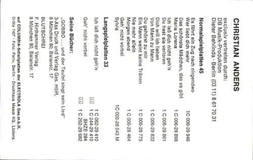 Ak Musiker Christian Anders, Zigarette, Autogramm