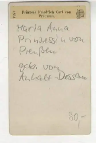 CdV Portrait Maria Anna, Prinzessin von Preußen, geb. von Anhalt-Dessau
