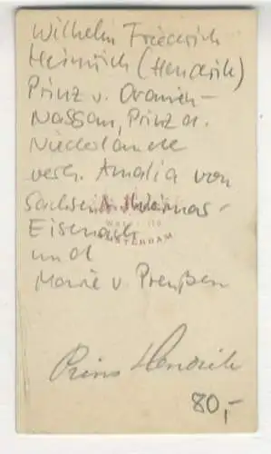 CdV Portrait Wilhelm Friedrich Heinrich, Prinz v. Oranien-Nassau, Prinz der Niederlande