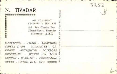 Ak Brüssel, Rue Charles Buls, Am Denkmal von Everard 't Serclaes