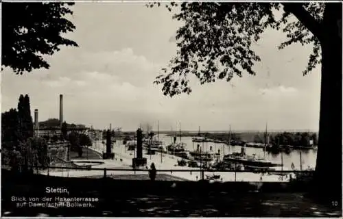 Ak Szczecin Stettin Pommern, Dampfschiff-Bollwerk, Blick von der Hakenterrasse