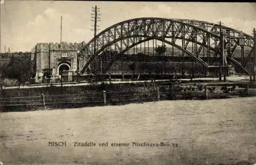 Ak Niš Nisch Serbien, Zitadelle, eiserne Nischsava-Brücke