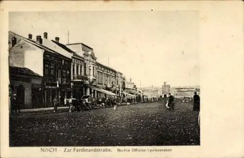 Ak Niš Nisch Serbien, Zar Ferdinand-Straße, Offizier-Speiseanstalt, 1. WK