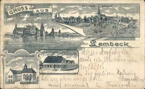 Litho Lembeck Dorsten in Westfalen, Gesamtansicht, Schloss Lembeck, St. Michaeliskapelle, Restaurant