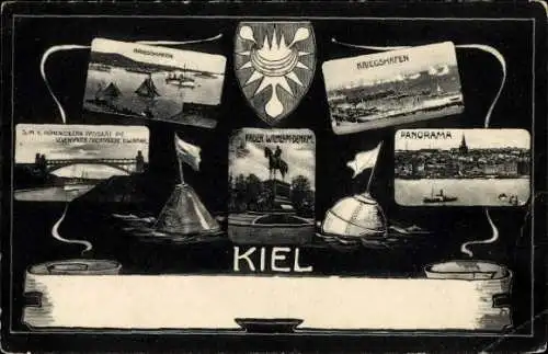 Ak Kiel, Panorama, Kriegshafen, SMY Hohenzollern