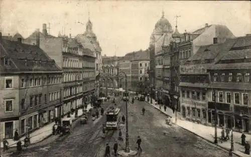 Ak Chemnitz in Sachsen, Johannisplatz, Straßenbahn, Restaurant