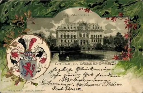 Präge Wappen Passepartout Litho Düsseldorf am Rhein, Ständehaus