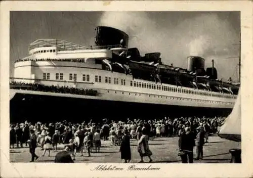 Ak Norddeutscher Lloyd Bremen, Expressdampfer Bremen, Abfahrt in Bremerhaven