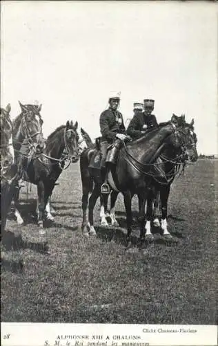 Ak Alphonse XIII au Camp de Chalons, Pferde, Manöver