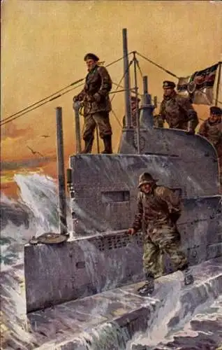 Künstler Ak Stöwer, Willy, Deutsches U Boot, Unterseeboot, Kaiserliche Marine, U-Boot-Spende 1917