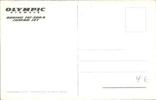 Ak Griechisches Passagierflugzeug, Olympic Airways, Boeing 747 200 B, Jumbo Jet