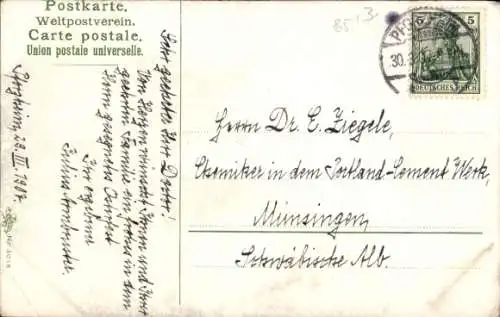 Künstler Ak Müller, August, Postkutsche im Winter, Ortschaft verlassend