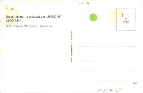 Ak Schleppschiff, Diesel electr. zeesleepboot Utrecht bei voller Fahrt