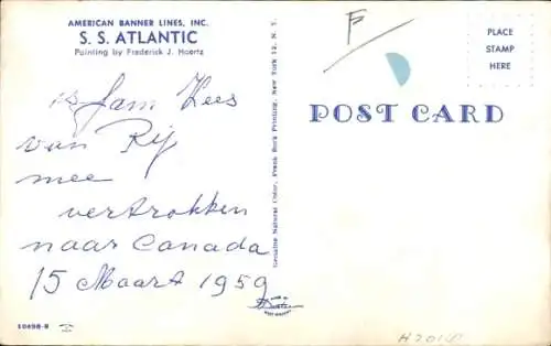 Künstler Ak Hoertz, Frederick J., Passagierschiff SS Atlantic, American Banner Lines