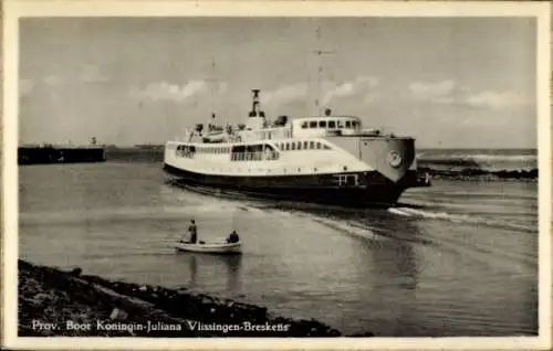 Ak Zeeland Niederlande, Prov. Boot Koningin Juliana, Strecke Vlissingen Breskens