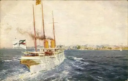 Künstler Ak Diemer, Zeno, Deutsches Kriegsschiff, SMS Hohenzollern, Kaiserliche Yacht