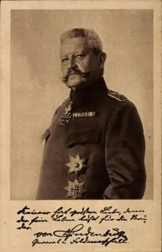 Ak Generalfeldmarschall Paul von Hindenburg, Portrait, Uniform, Ludendorff Spende