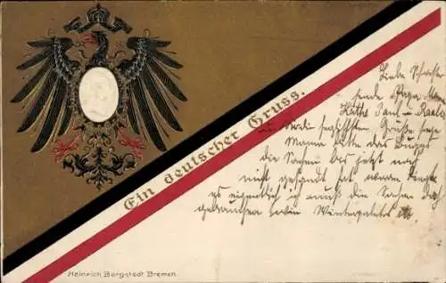 Präge Wappen Ak Deutscher Gruß, Adler, Portrait Kaiser Wilhelm II.