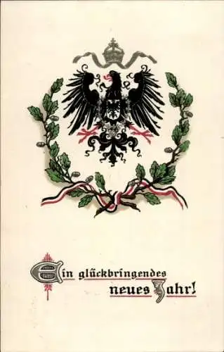 Präge Ak Glückwunsch Neujahr, Deutscher Adler mit Eichenkranz