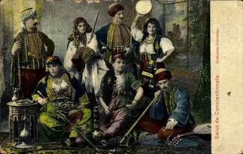 Ak Konstantinopel Istanbul Türkei, Musikgruppe in Landestracht