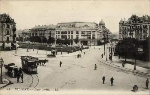 Ak Belfort Beffert Beffort Territoire de Belfort, Place Corbis, Straßenbahn