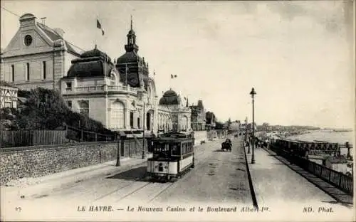 Ak Le Havre Seine Maritime, Nouveau Casino, Boulevard Albert 1e, Straßenbahn