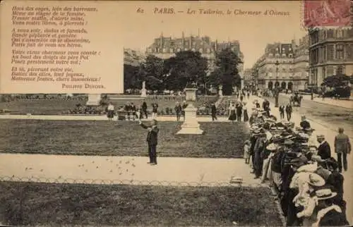 Ak Paris I Louvre, Jardin des Tuileries, Charmeur d'Oiseaux