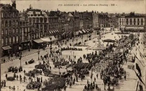 Ak Bordeaux Gironde, Allees de Tourny, großer Platz, Denkmal