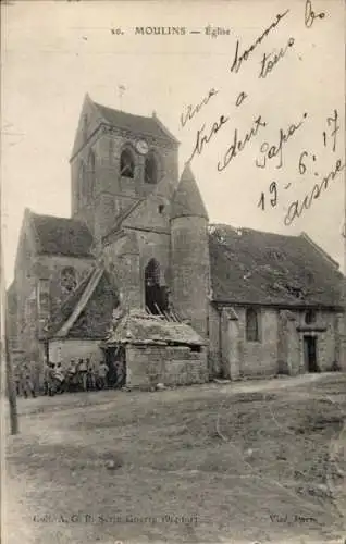 Ak Moulins Allier, Kirche, Trümmer