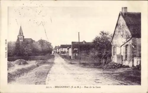 Ak Beauchery Seine et Marne, Rue de la Gare