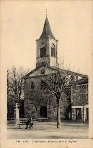 Ak Vergt de Biron Dordogne, Place St-Jean, Kirche