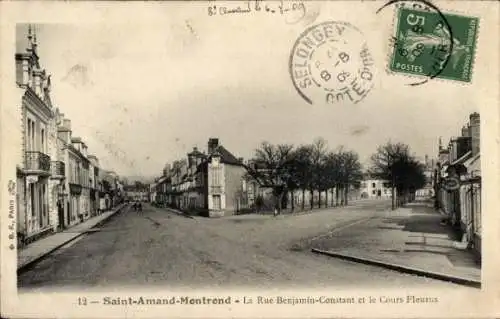 Ak Saint Amand Montrond Cher, La Rue Benjamin-Constant et le Cours-Fleurus