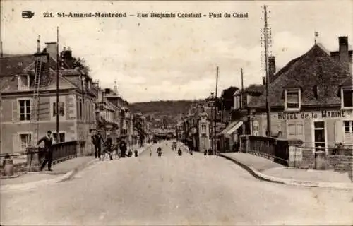 Ak Saint Amand Montrond Cher, Rue Benjamin Constant, Pont du Canal