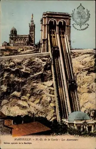 Ak Marseille Bouches du Rhône, Notre Dame de la Garde, Les Elevators