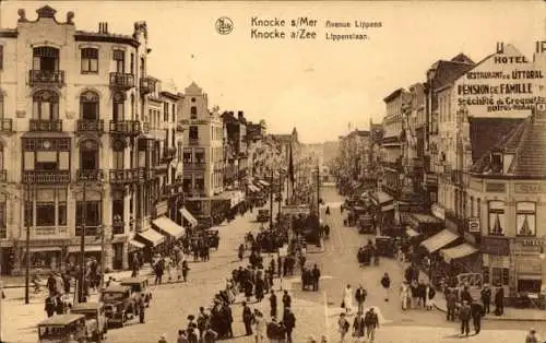 Ak Knokke Heist Westflandern, Avenue Lippens, Corner House, Queen's Hotel, Hotel des Dunes