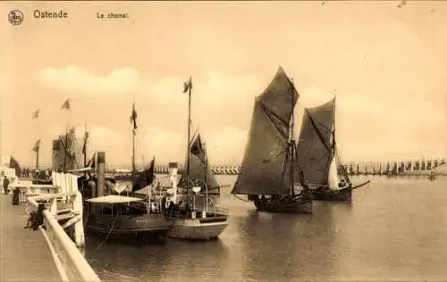 Ak Ostende Ostende Westflandern, Der Kanal, Segelboote im Hafen