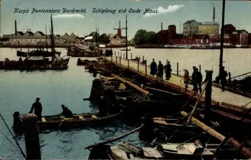 Ak Dordrecht Südholland Niederlande, Korps Pontonniers, Schipbrug o/d Oude Maas