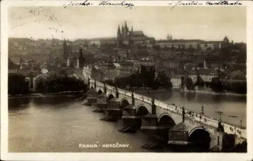 Ak Praha Prag Tschechien, Hradčany Hradschin, Panorama, Brücke